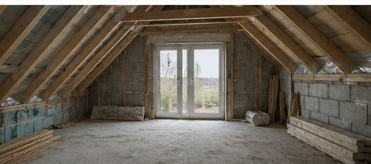 Ausgebautes Dachgeschoss mit Dachfenstern und Sichtdachstuhl