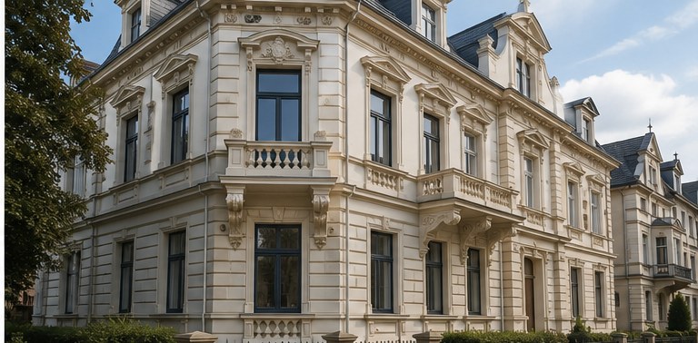 Denkmalgeschützte Stadtvilla mit aufwendig restaurierter Stuckfassade