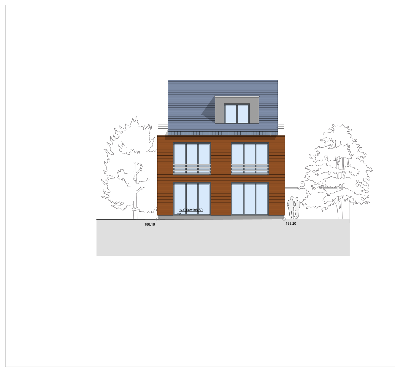 Einfamilienhaus Bad Homburg Mariannenweg, Süd-Ansicht als Architekturzeichnung im Maßstab 1:100