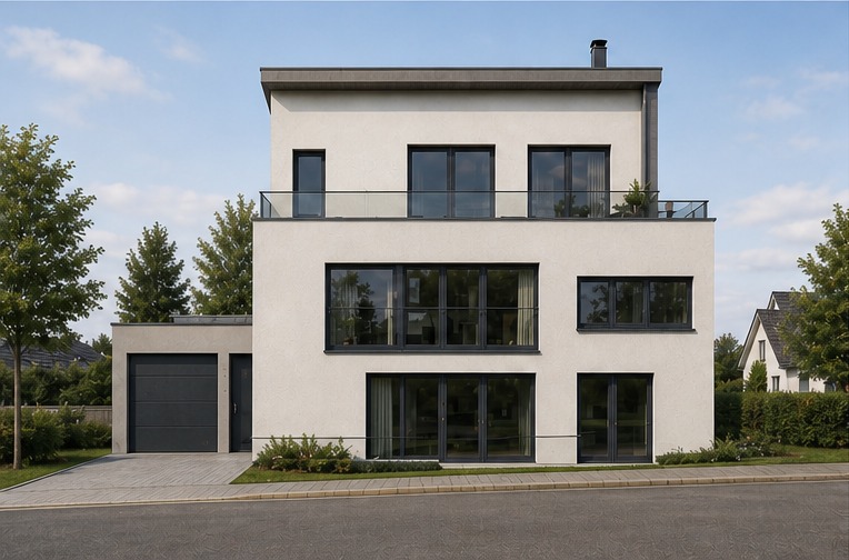 Wohnhaus Bad Nauheim, Südwest-Ansicht mit Garage