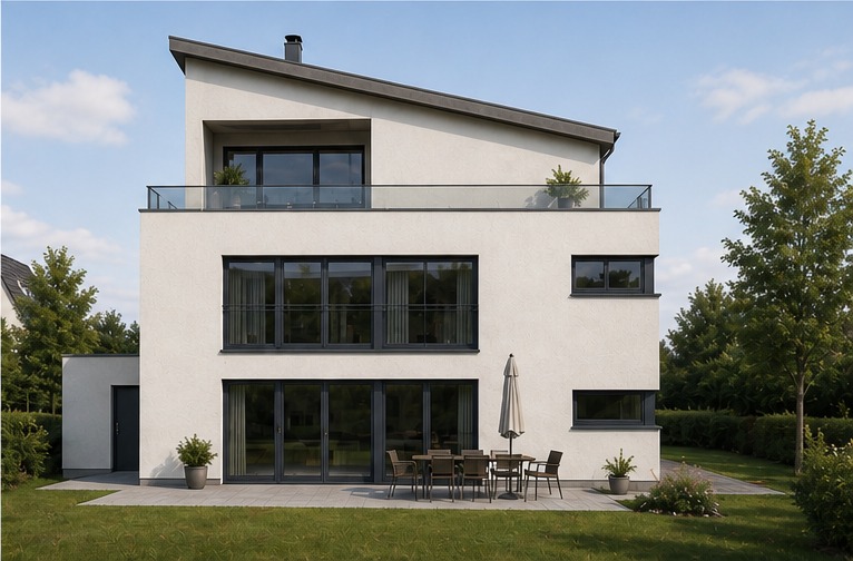 Wohnhaus Bad Nauheim, Südost-Ansicht, Gartenterrasse