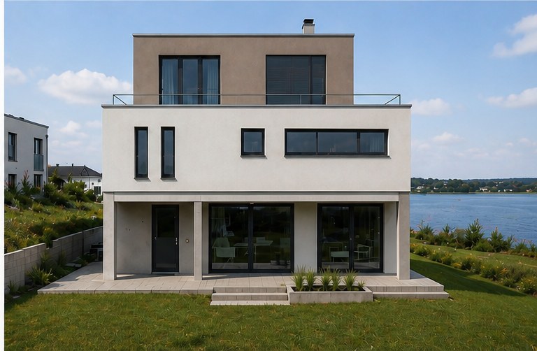 Wohnhaus Kap Zwenkau, Außenbereich mit Seepanorama