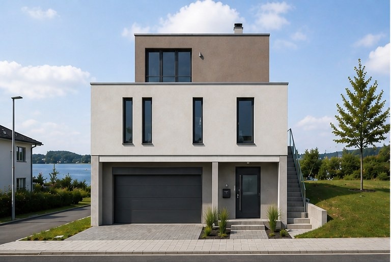 Wohnhaus Kap Zwenkau, Wohnhaus am Zwenkauer See, zweifarbige Putzfassade