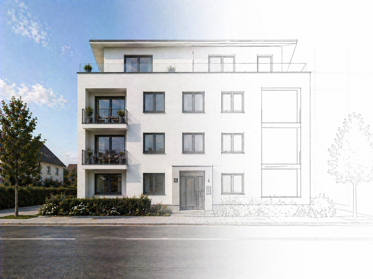 Mehrfamilienhaus Kennedy-Straße Butzbach, Rendering Gesamtansicht