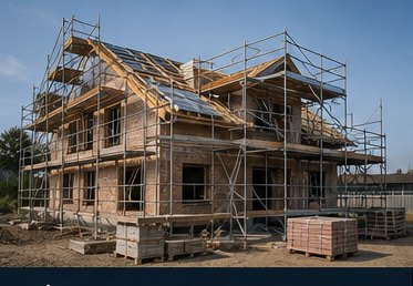 Hausbau-Kosten in der Wetterau, Baustelle mit Rohbau