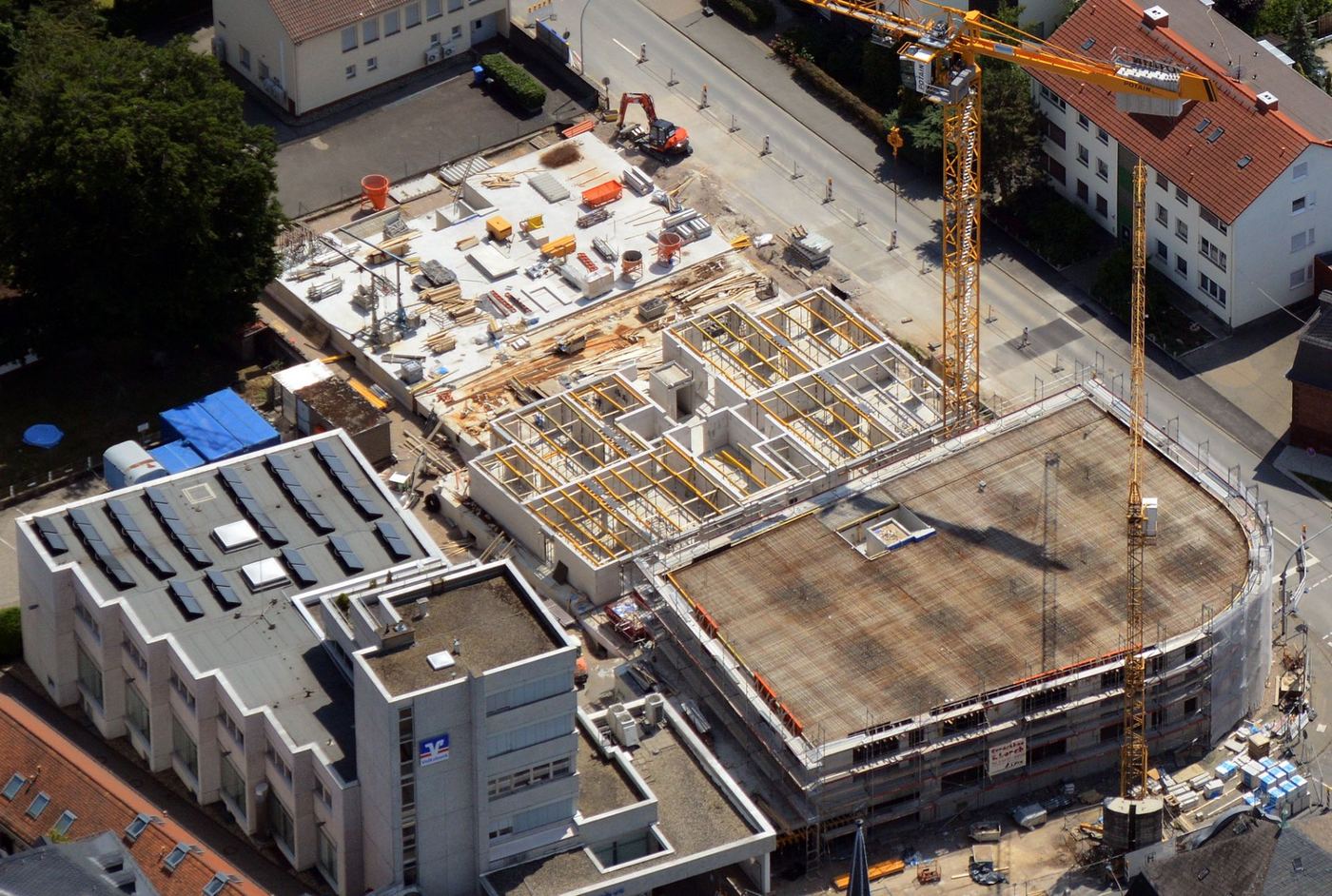 Volksbank Butzbach, Luftbildaufnahme des Bauvorhabens